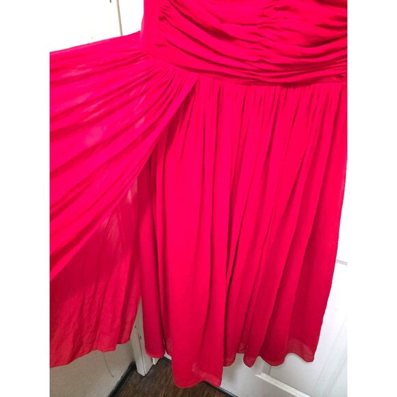 MOULINETTE Soeurs Women 100% Silky Red Sleeveless Rushed Chiffon Dress Sheer Ove - Picture 9 of 12